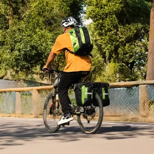 bike backpack with panner bags on bicycle