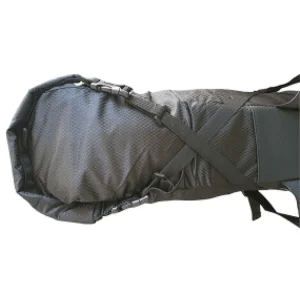 top view of saddle bag showing how end is closed and how bag is attached to the bicycle