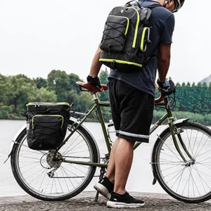 bike pack on back with pannier bags on bicycle