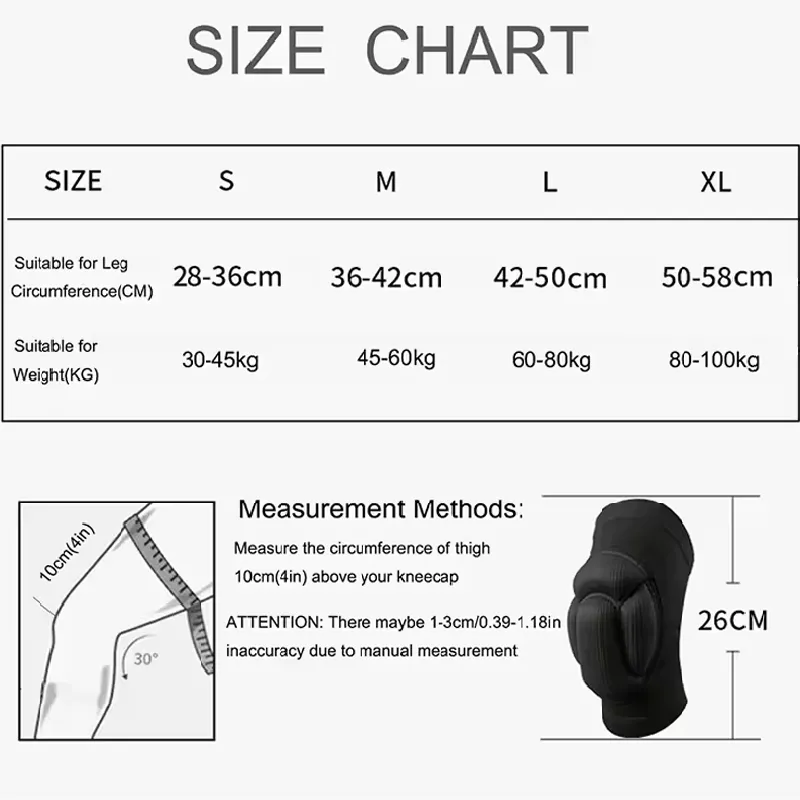 knee protection pad size chart