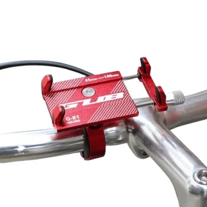 Red phone holder on bike