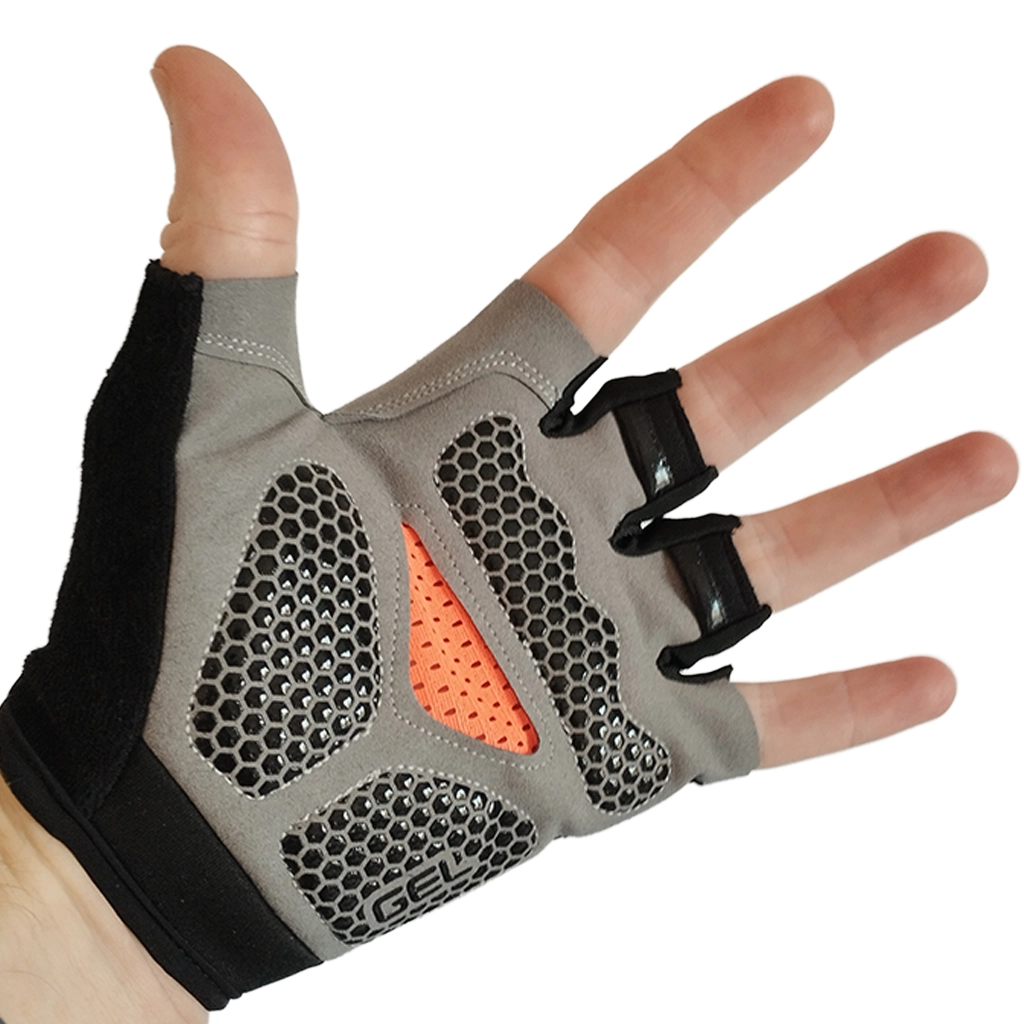 bike glove on left hand palm side up