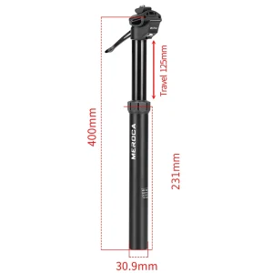 30.9mm dropper post dimension diagram showing 400mm length, 125mm travel and 231mm lower section