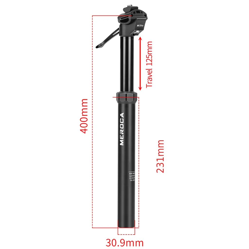 30.9mm dropper post dimension diagram showing 400mm length, 125mm travel and 231mm lower section
