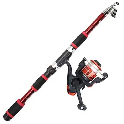 Red Childrens Telescopic Fishing Rod with Spinning Reel 1