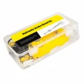 Aftermarket Shimano Brake Bleed Kit in a clear storage case with yellow label