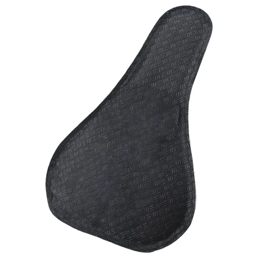 Black gel bike seat cover underside showing anti-slip textured pads and hook-and-loop fastening strap