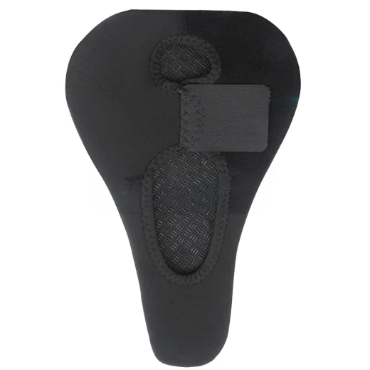 Underside of paddewd bicyxle seat cover showing hook loop attachment strap system