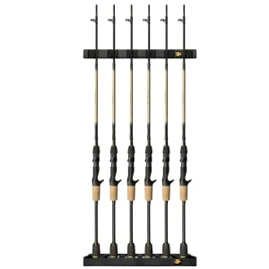 6 fishing rods securely stored against wall