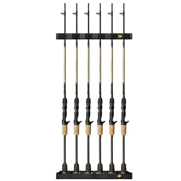 6 fishing rods securely stored against wall