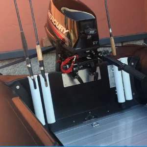 boat with 4 fishing rods mounted