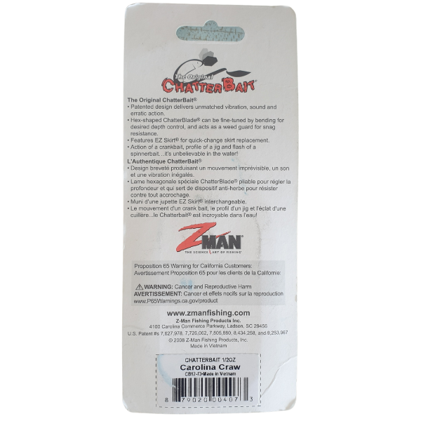 Carolina Craw CB12-73 Chatter Bait Z-Man Rear packaged view