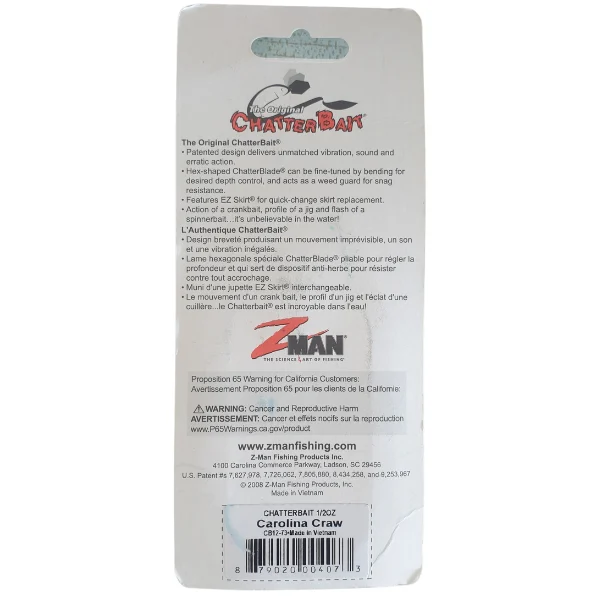 Carolina Craw CB12 73 Chatter Bait Z Man Rear packaged view