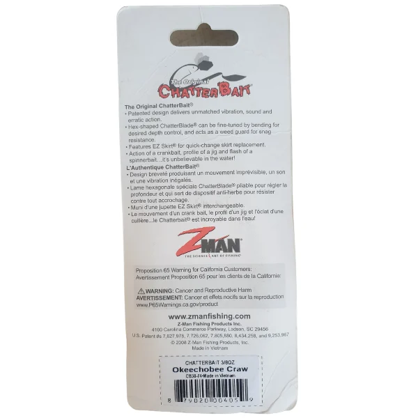 Okeechobee Craw CB37 74 Chatter Bait Z Man Rear packaged view