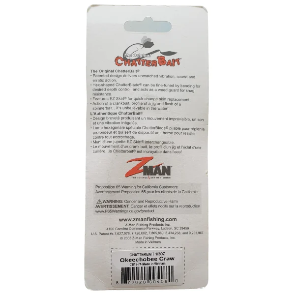 Chatterbait Okeechobee Craw CB12 74 boxed rear view