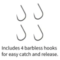 Four barbless hooks included with the trout lures set for hook changes