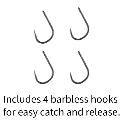 Four barbless hooks included with the trout lures set for hook changes