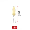 Small gold trout spoon lure with single hook, 50 mm length and 2.6 g weight
