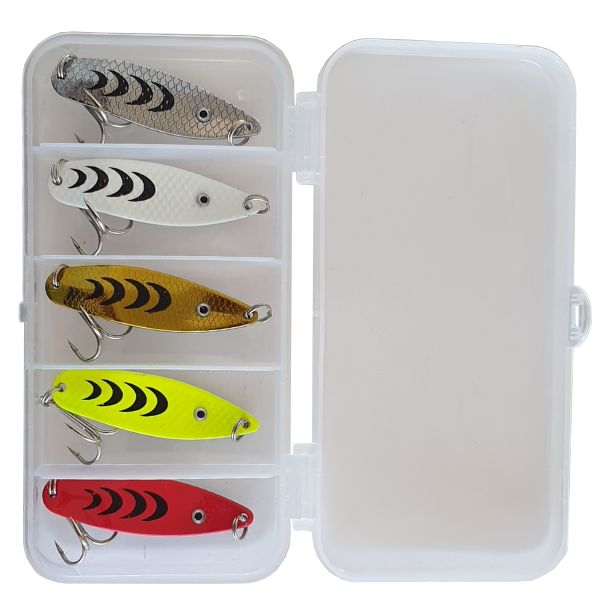 Suckerme Trout Lure Set Yellow Silver Red White Gold 5 Pack TLS5PC-A