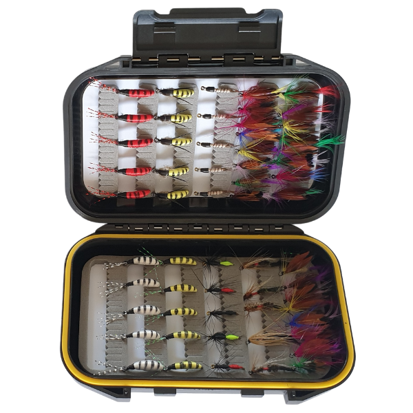 60 Fishing Flies Set with Tackle Box Suckerme SMFS60
