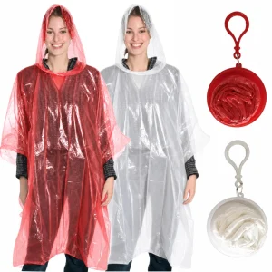 Emergency Rain Poncho with Clip-on Storage Ball 90 x 120cm PVC White or Red