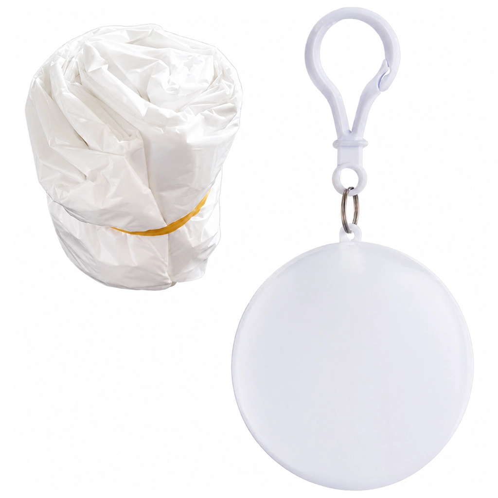 Emergency Rain Poncho with Clip-on Storage Ball 90 x 120cm PVC White Colour