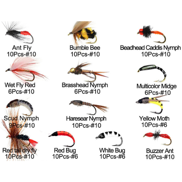 Flies included in Suckerme SMFS177 Fly Fishing Mega Set