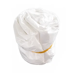 White emergency rain poncho folded into a compact roll for storage