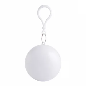 White round clip-on storage ball for holding the emergency rain poncho