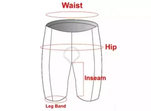 size diagram for xtreme tiger shorts for cycling