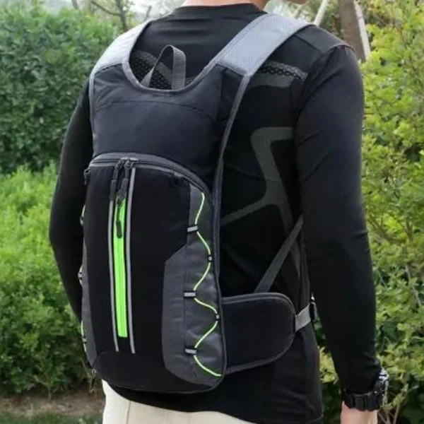 small backpack on mans back