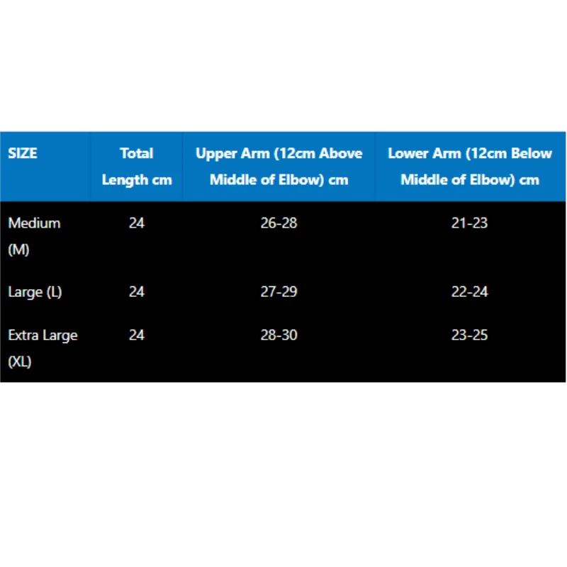 unisex elbows pads fitment chart