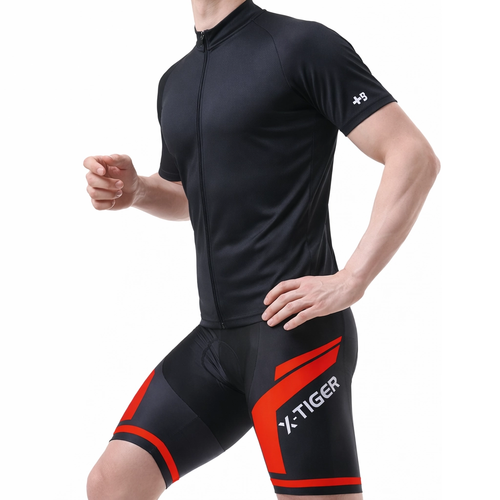model wearing padded cycling shorts side angled view