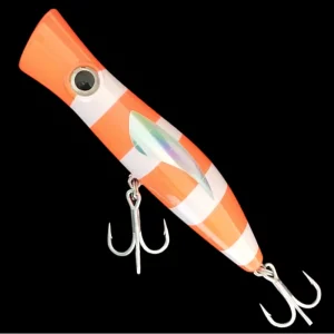 big 50g fishing popper lure orange and white