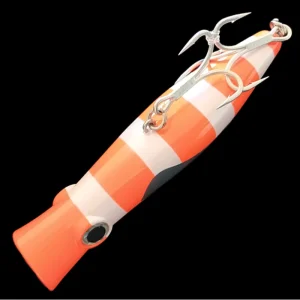 white and orange jig lure for topwater fishing