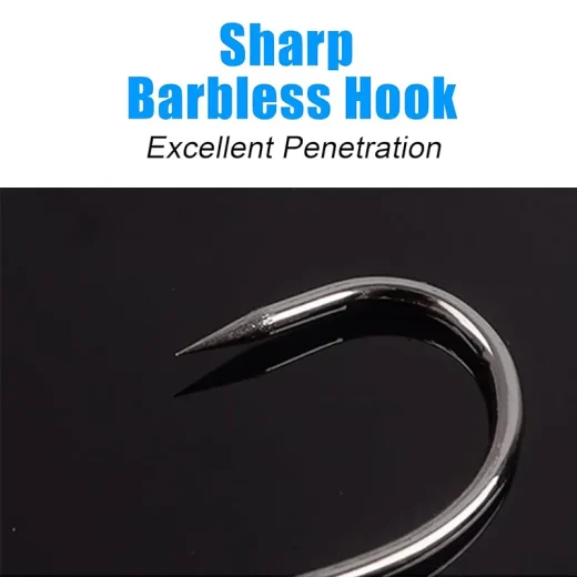 sharp barbless hook for excellent penetration