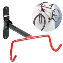 Foldable T-Shape Horizontal Bike Wall Mount Rack – Black with Red Hook