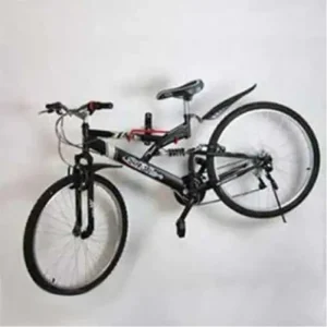 bicycle mounted on a garage wall