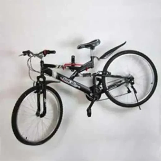 bicycle mounted on a garage wall