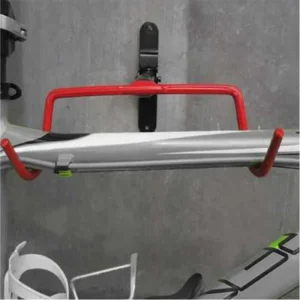 cross bar of bike on wall rack