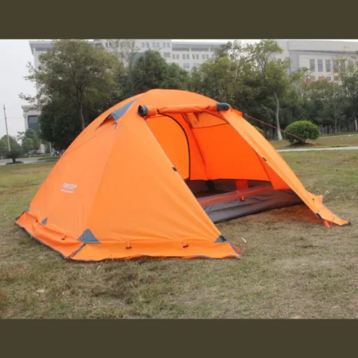 orange-winter-tent-with-snow-skit-used-outside