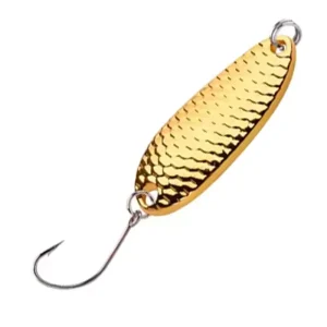 Gold trout spoon lure with hammered finish for sunny lake edges NZ