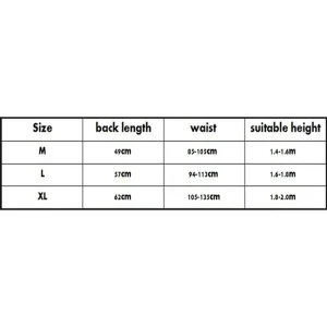 back and chest protection size chart