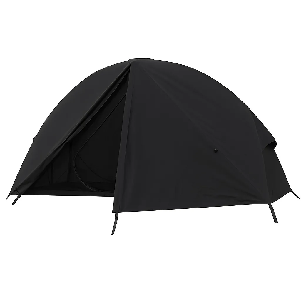 black knight tent with one outer door rolled up