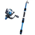 blue spinner and fishing rod shown separately