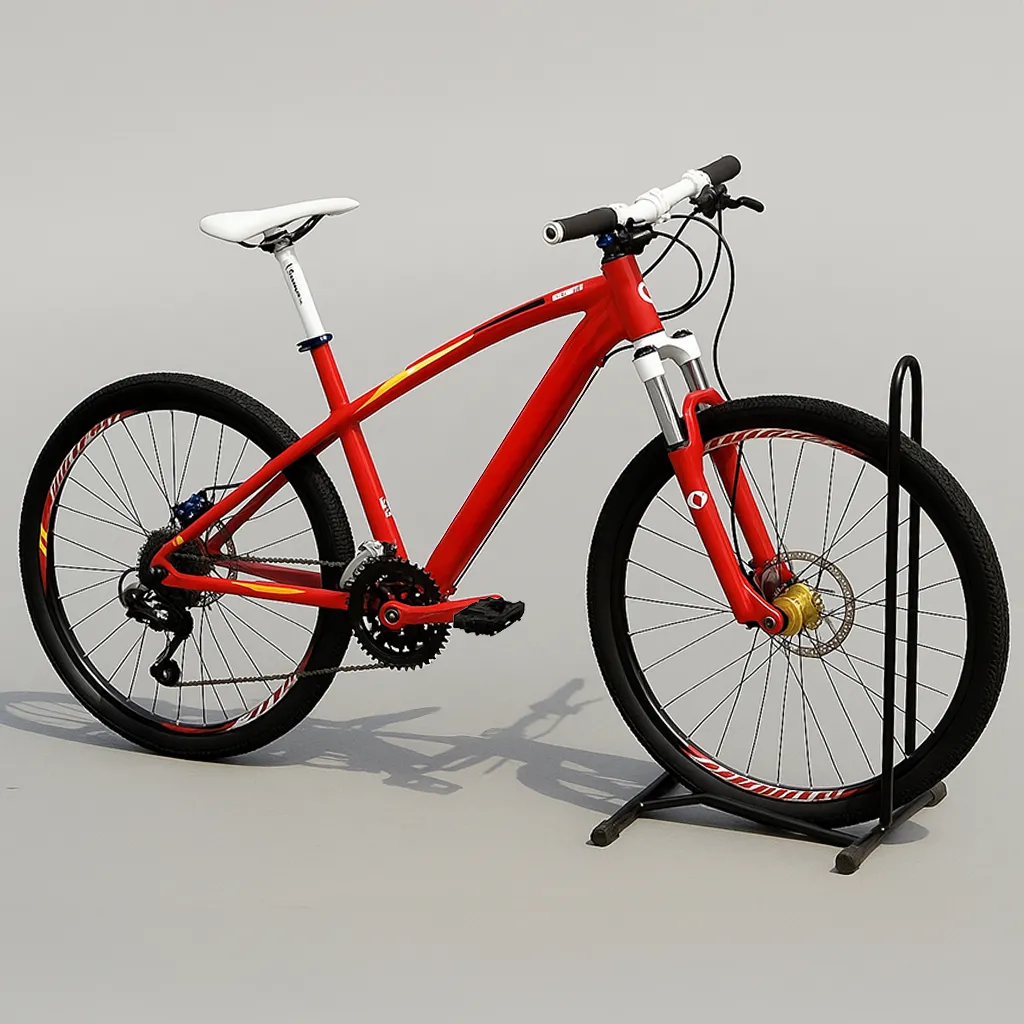 red bike parking in a bike stand