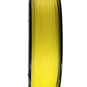 Close-up side view of bright yellow 30lb 4 Strand Yellow Fishing Line on a spool