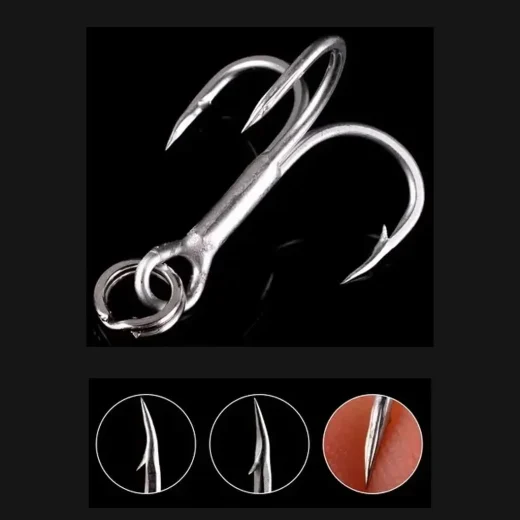 close up image of trebble hook used in suckerrme coastal lures set