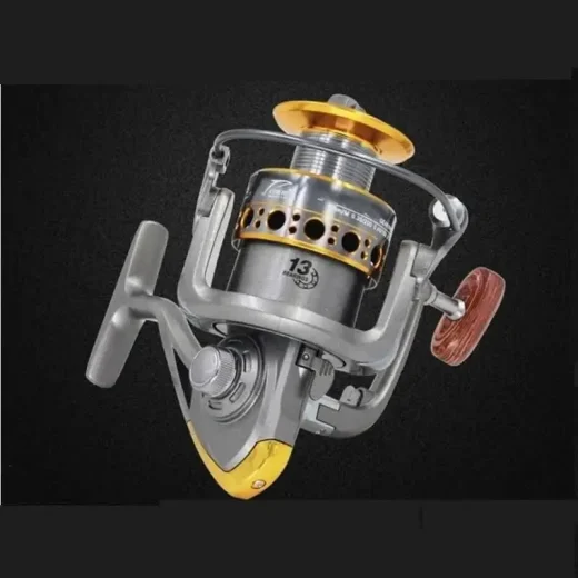 spinning reel on black background
