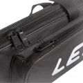 Stitching and pocket detail on black 70cm fishing bag